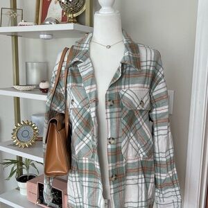 Plaid Women's Jacket in Green and White Size M